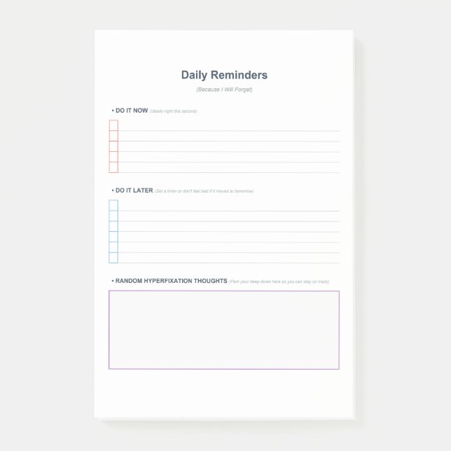 ADHD Task Management  Post-it Notes (Front)