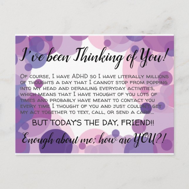 ADHD Thinking of you postcard (Front)
