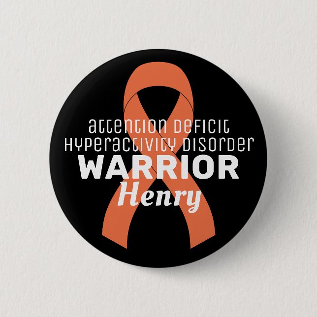 ADHD Warrior Ribbon Black Button (Front)