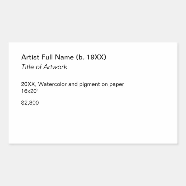 Adhesive Artwork Exhibition Label Template (Front)