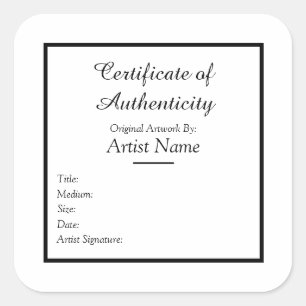 Adhesive Certificate of Authenticity for Art Square Sticker