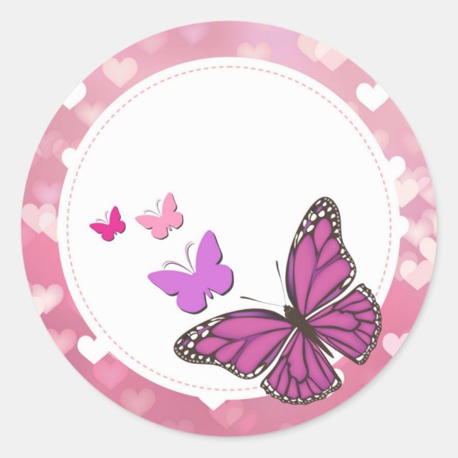 Adhesive Pink butterflies Classic Round Sticker (Front)