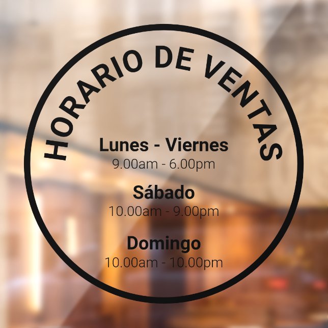 Adhesivo de ventana de horario comercial redondo w (Sheet 2)