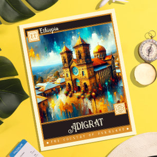 Adigrat, Ethiopia Vintage Painting Postcard