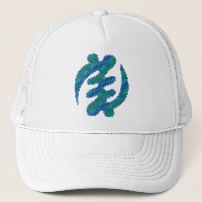Adinkra Blue Green Kente K16 Gye Nyame Trucker Hat (Front)