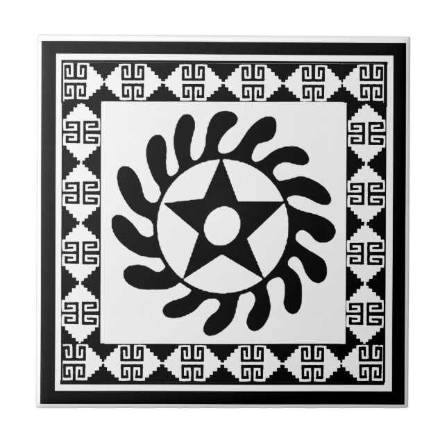 adinkra flower circle with border 12.png ceramic tile (Front)