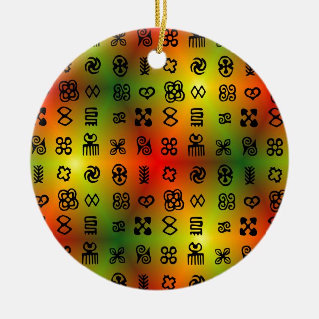 Adinkra Symbols With African Colours Ceramic Tree Decoration (Front)