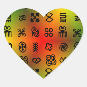 Adinkra Symbols With African Colours Heart Sticker