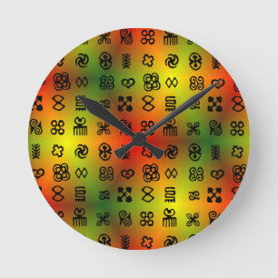 Adinkra Symbols With African Colours Round Clock