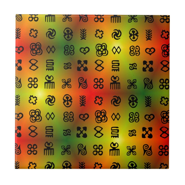 Adinkra Symbols With African Colours Tile (Front)