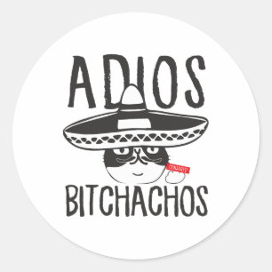 Adios Achos Cat In Sombrero Funny Cinco De Mayo Qu Classic Round Sticker