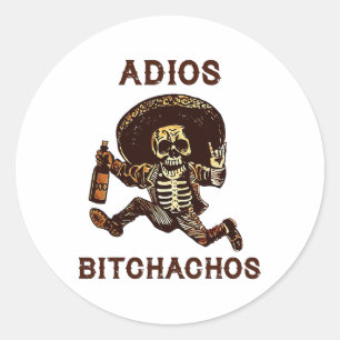Adios Achos Cinco De Mayo Skeleton Drinking Classic Round Sticker