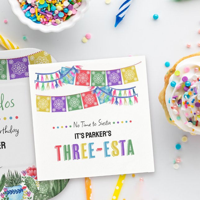 Adios Dos 3rd Birthday Three-Esta Fiesta Party Napkin (Create a colorful mexican fiesta  three-esta 3rd birthday tablescape .. no time to siesta!)