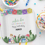 Adios Dos 3rd Birthday Three-Esta Fiesta Party Paper Plate<br><div class="desc">3rd birthday party plates for boy or girl with fun pun and fiesta vibes. This colourful design is headed "adios dos" and features a Mexican fiesta theme, complete with cactus, llama and papel picado bunting. Your guests will love the playful pun and vibrant design, which sets the tone for a...</div>