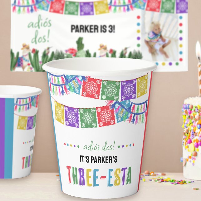 Adios Dos Three-Esta 3rd Birthday Fiesta Party  Paper Cups (Create a colorful mexican fiesta three-esta birthday party tablescape .. adios dos!)