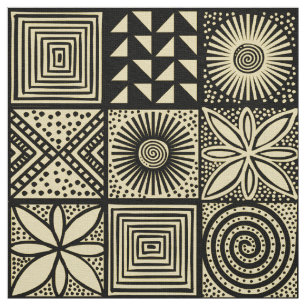 Adire Pattern - Black on ffe78a Fabric