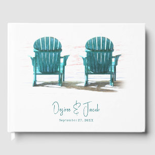 Adirondack Beach Chairs White Teal Wedding Guest Book