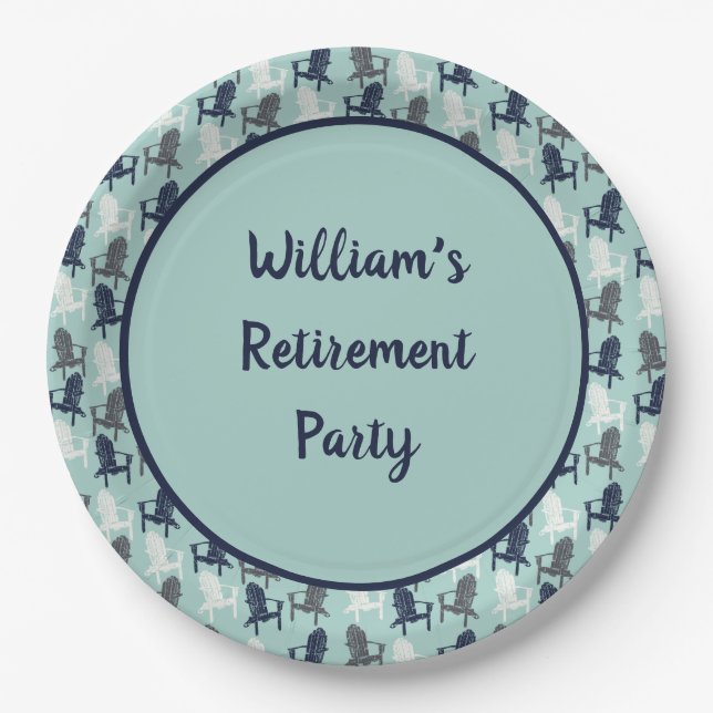Adirondack Chairs Custom Message Aqua Blue Paper Plate (Front)