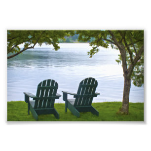 Adirondack Chairs facing a Lake Photo Print