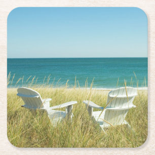 Adirondack Chairs in the Dunes Square Paper Coaster