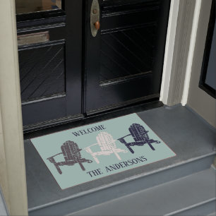 Adirondack Chairs Navy Blue and Aqua Personalised Doormat