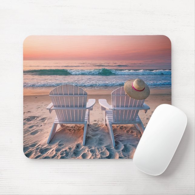 Adirondack Chairs On Tropical Beach Mouse Pad (With Mouse)