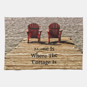 Adirondack Chairs Red Home Is Where The Cottage Is Tea Towel