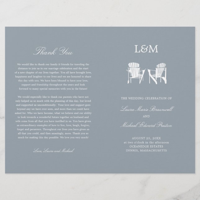 Adirondack Chairs Silver Grey Wedding Program (Front)