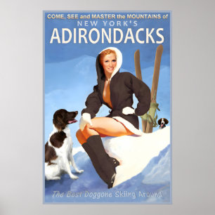 Adirondack Mountains Snow Ski Winter Sports Travel Poster