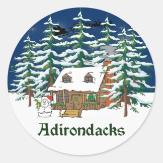 Adirondack Winter Cabin Classic Round Sticker