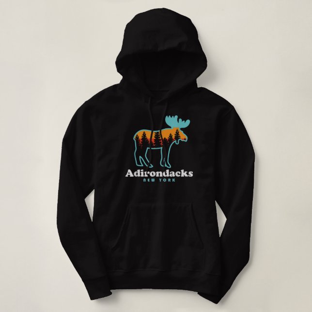 Adirondacks NY Moose Adirondacks New York Hiking Hoodie (Design Front)