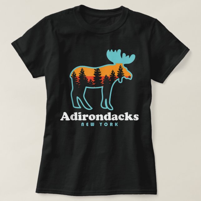 Adirondacks NY Moose Adirondacks New York Hiking T-Shirt (Design Front)
