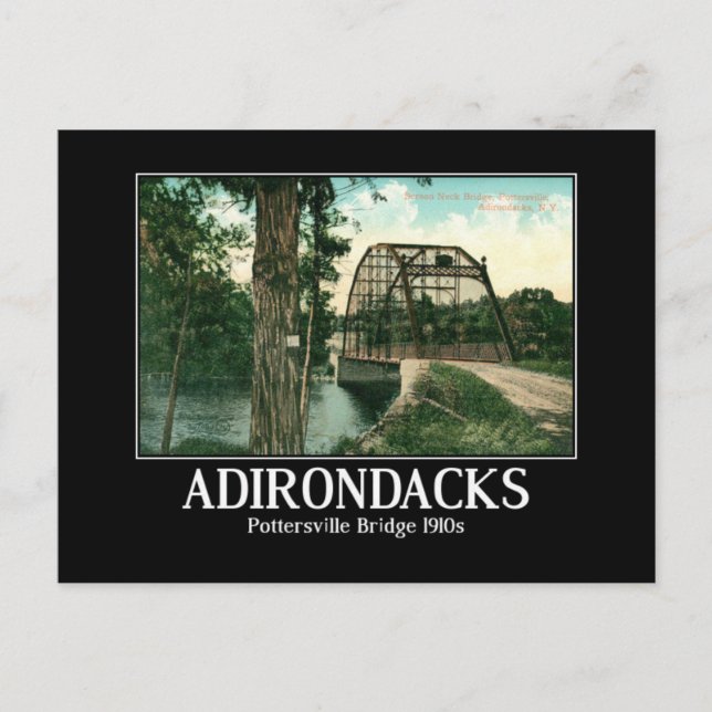 Adirondacks, Pottersville NY Bridge Vintage  Postcard (Front)