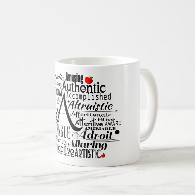 Adjective Word Cloud beginning with letter A  Coffee Mug (Front Right)
