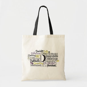 Adjective Word Cloud beginning with letter D Tote Bag