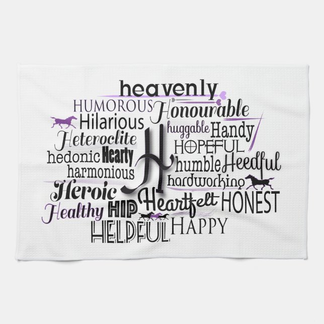 Adjective Word Cloud beginning with letter H Tea Towel (Horizontal)