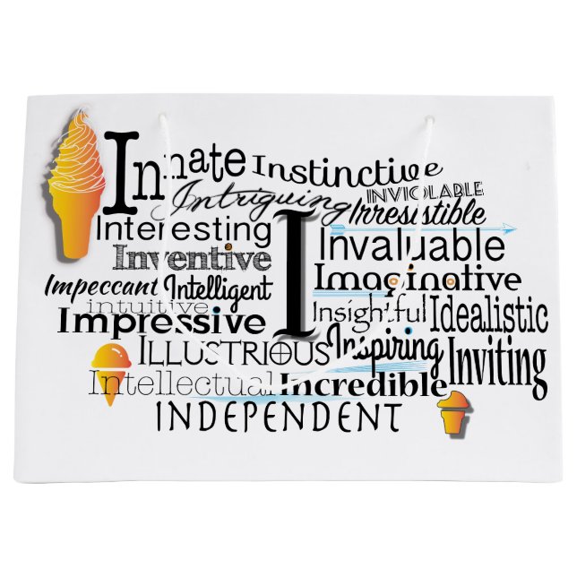 Adjective Word Cloud beginning with letter I Large Gift Bag (Front)