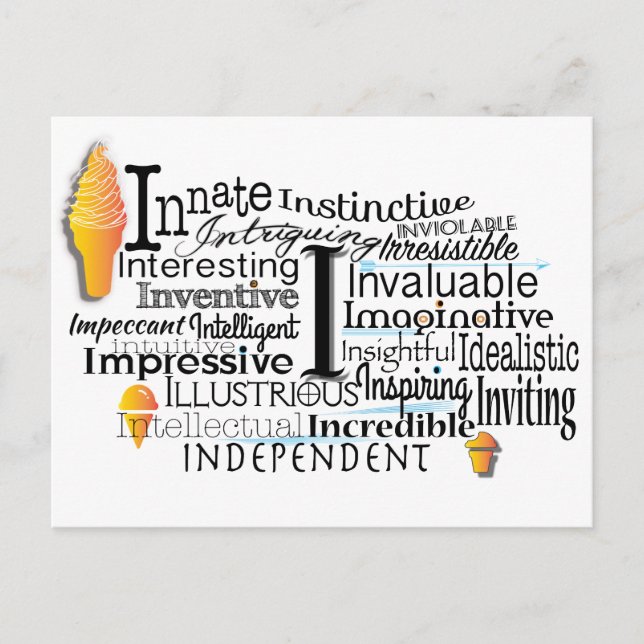 Adjective Word Cloud beginning with letter I Postcard (Front)