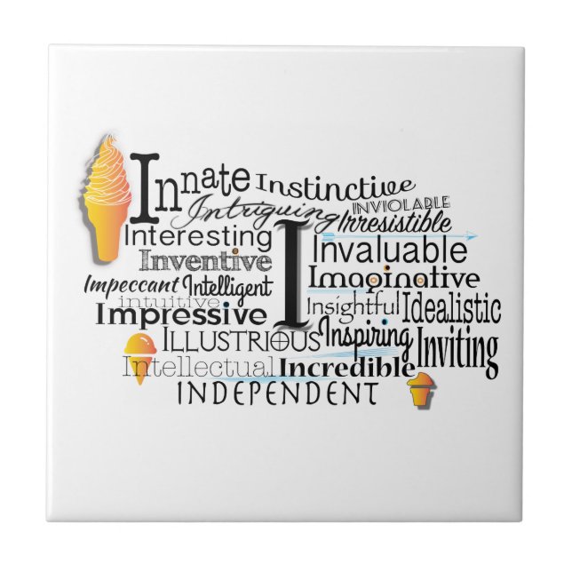 Adjective Word Cloud beginning with letter I Tile (Front)