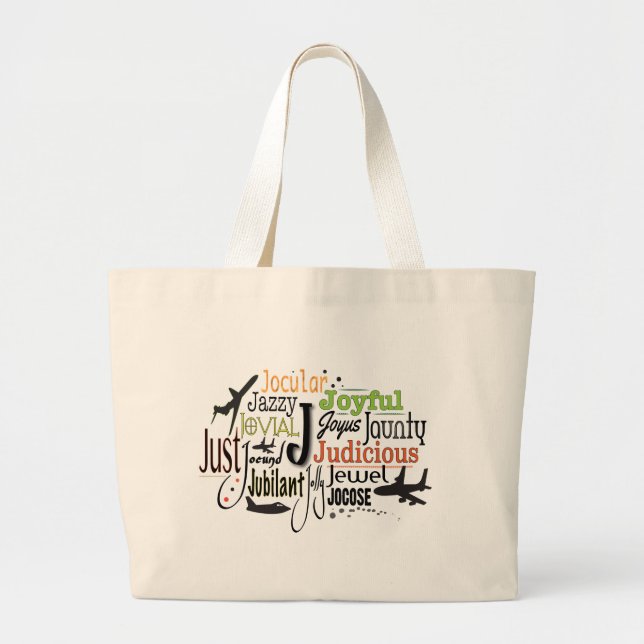 Adjective Word Cloud beginning with letter J Large Tote Bag (Front)