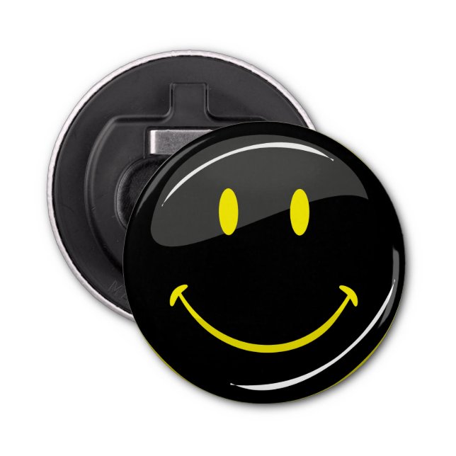 Adjustable Colour Neon Black Happy Face Bottle Opener (Front)