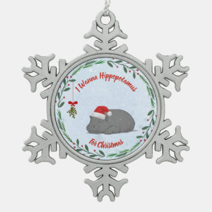 Adjustable "Wanna Hippopotamus For Christmas"  Snowflake Pewter Christmas Ornament