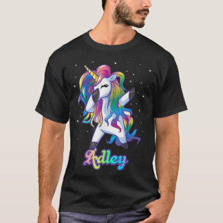 ADLEY Name Personalised Custom Rainbow Unicorn Dab T-Shirt