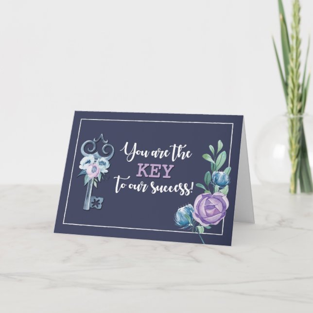 Admin Pro Day Key to Success Navy with Flowers Card (Front)