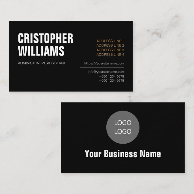 Administrative Assistant Black Icons Logo Business Card (Front/Back)