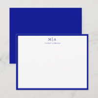 Admiral Blue Border Monogram Correspondence Card