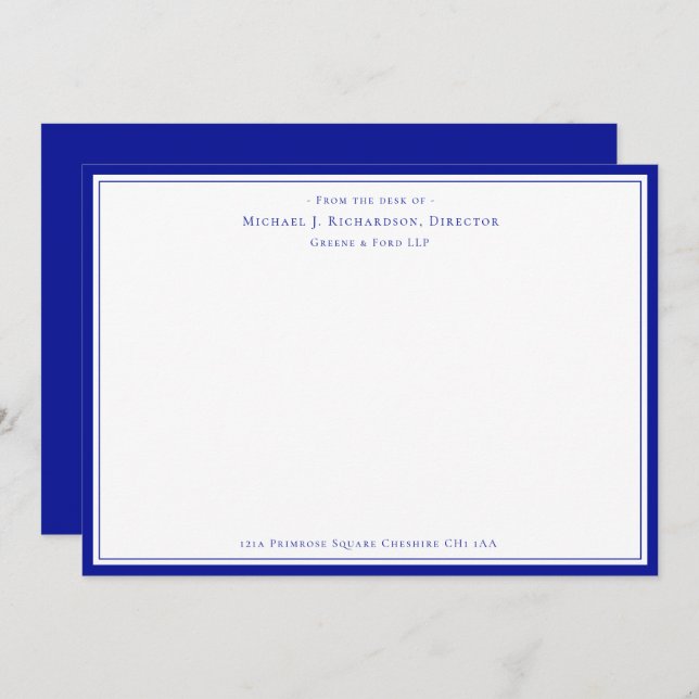 Admiral Blue Business Monogram From The Desk of   Card (Front/Back)