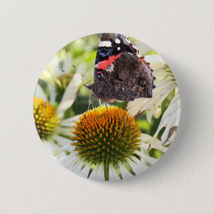 Admiral Butterfly on Flower 6 Cm Round Badge