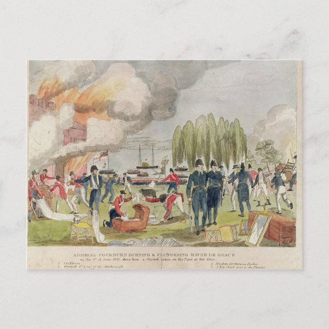Admiral Cockburn burning and plundering Postcard (Front)