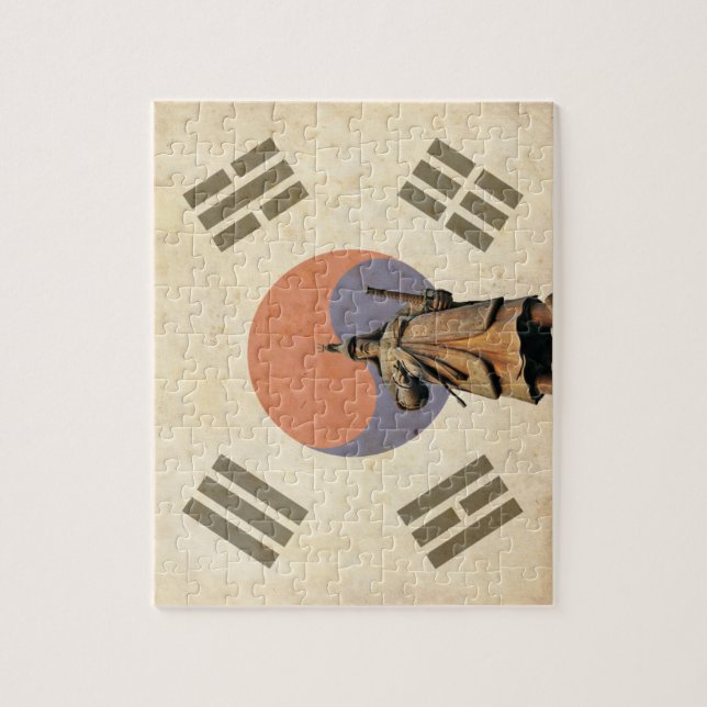 Admiral Yi Soon shin Statue with Chosunese Flag Jigsaw Puzzle (Vertical)